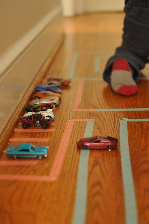 Easy fun indoor toddler activity - Washi tape road 